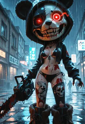 Bloody Panda Mascot with Chainsaw
