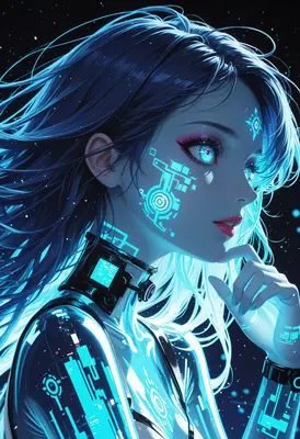 Cybernetic Beauty with Glowing Digital Markings