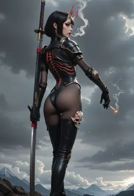 Oni Warrior Smoking With Katana