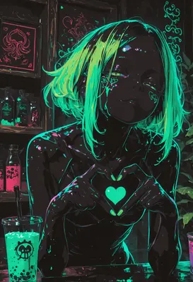 Neon Heart Glow Cyberpunk Girl