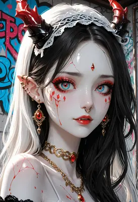 Gothic Demon Girl With Graffiti Background