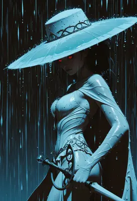 Crimson Eyed Warrior in the Rain