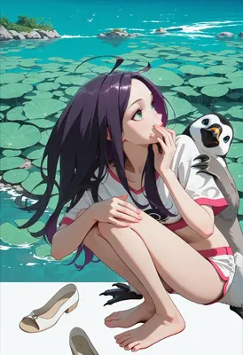 Girl Resting With A Cute Penguin