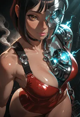 Cybernetic Beauty with Glowing Mechanical Core