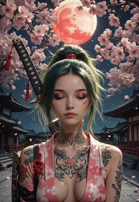 Serene Samurai Under The Crimson Moon