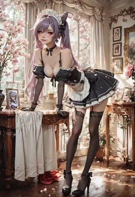 Elegant Maid in a Floral Sunroom