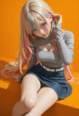 Blonde Girl with Pastel Streaks