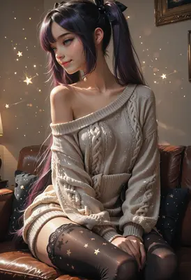 Cozy Girl with Purple Twintails