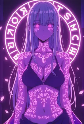 Neon Rune Sorceress in Purple Glow