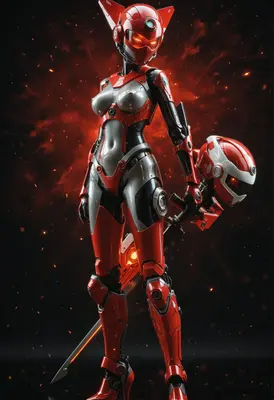 Red Cybernetic Warrior with Glowing Blade