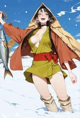 Cheerful Winter Fisher Girl