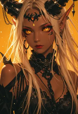 Gilded Demoness with Glowing Eyes