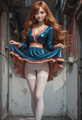 Ginger Girl in Shiny Blue Dress