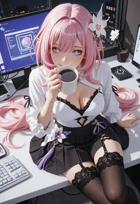 Pink Haired Gamer Girl Coffee Break