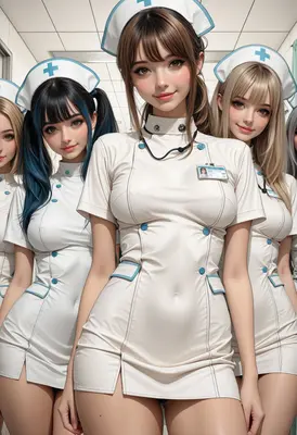 Group of Beautiful Anime Style Nurses