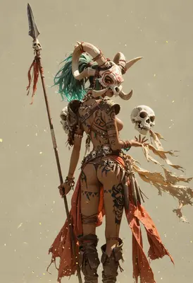 Tribal Warrior with Skull Mask