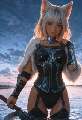 Warrior Catgirl at Twilight Waters