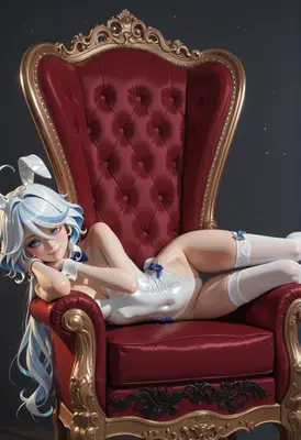 Elegant White Bunny Girl on Throne