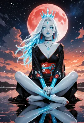 Celestial Frost Princess Under Crimson Moon