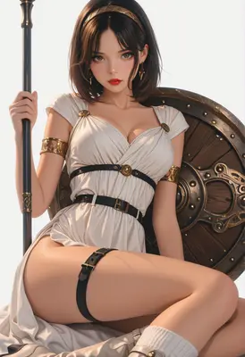 Elegant Spartan Warrior in White Toga
