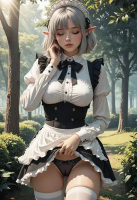 Serene Elf Maid in Sunlit Forest