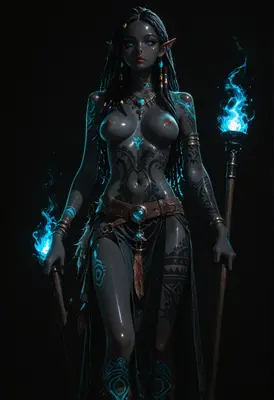 Dark Elf Mage With Blue Flames