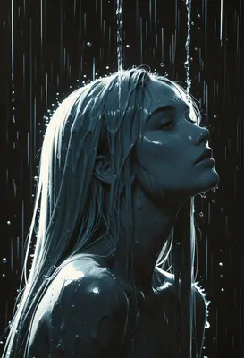 Serene Portrait Under Falling Rain