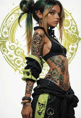 Edgy Streetwear Girl With Floral Tattoos