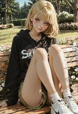 Sunlit Blonde Girl Sitting on Bench