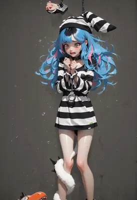 Caged Prisoner with Blue Hair