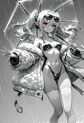 Elf Girl Under Rainy Umbrella