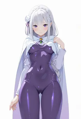 Emilia in a Glossy Purple Bodysuit