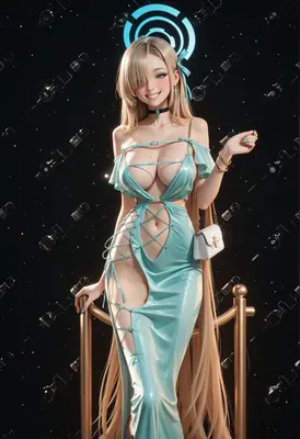 Radiant Blonde Angel in Aqua Gown