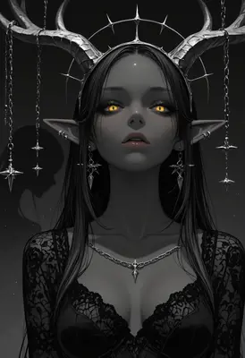 Gothic Elf Queen with Glowing Eyes