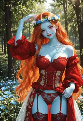 Blue Enchantress in Red Lace
