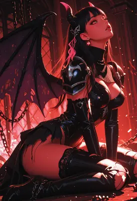 Seductive Demon Queen in Dark Armor