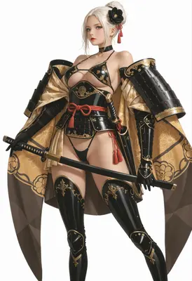 Elegant Samurai Warrior in Black Armor