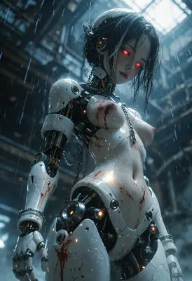 Damaged Android in the Rain