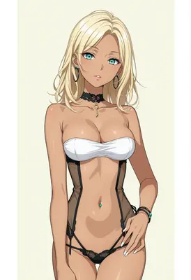Tan Blonde Beauty in Lace Lingerie