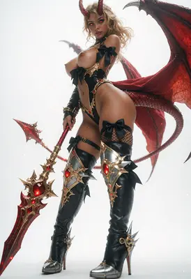 Fiery Succubus Queen with Ornate Spear