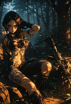 Tattooed Mercenary Resting in the Forest