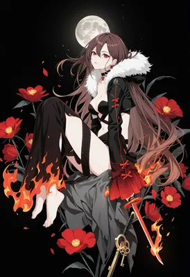 Moonlit Warrior Among Flaming Flowers