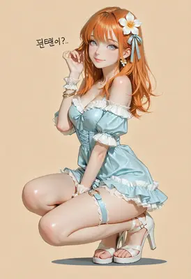 Cute Ginger Girl in Blue Dress