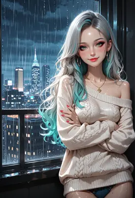 Rainy Night City Girl Portrait
