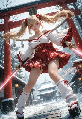 Snow Guardian with Twin Glowing Blades