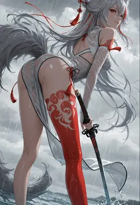 Silver Fox Warrior in the Rain