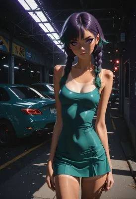Purple Haired Girl in Teal Dress