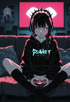 Gamer Girl in Neon Room