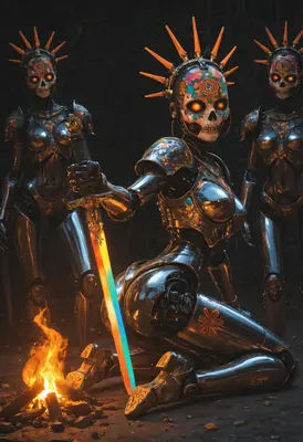 Cyborg Calavera Warriors by the Fire