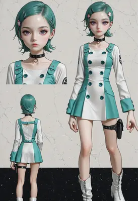 Teal Haired Anime Character Reference Sheet